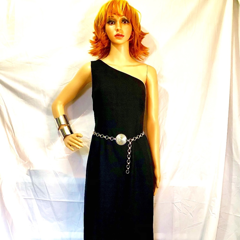 Vintage Geary Roark For Kamisato Black One-Shouldered Gown, Size 10